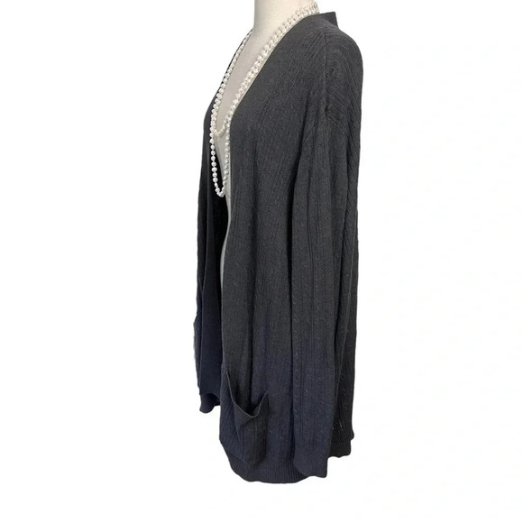Laura Scott gray cable knit ribbed open cardigan with pockets size 3X - Picture 4 of 7